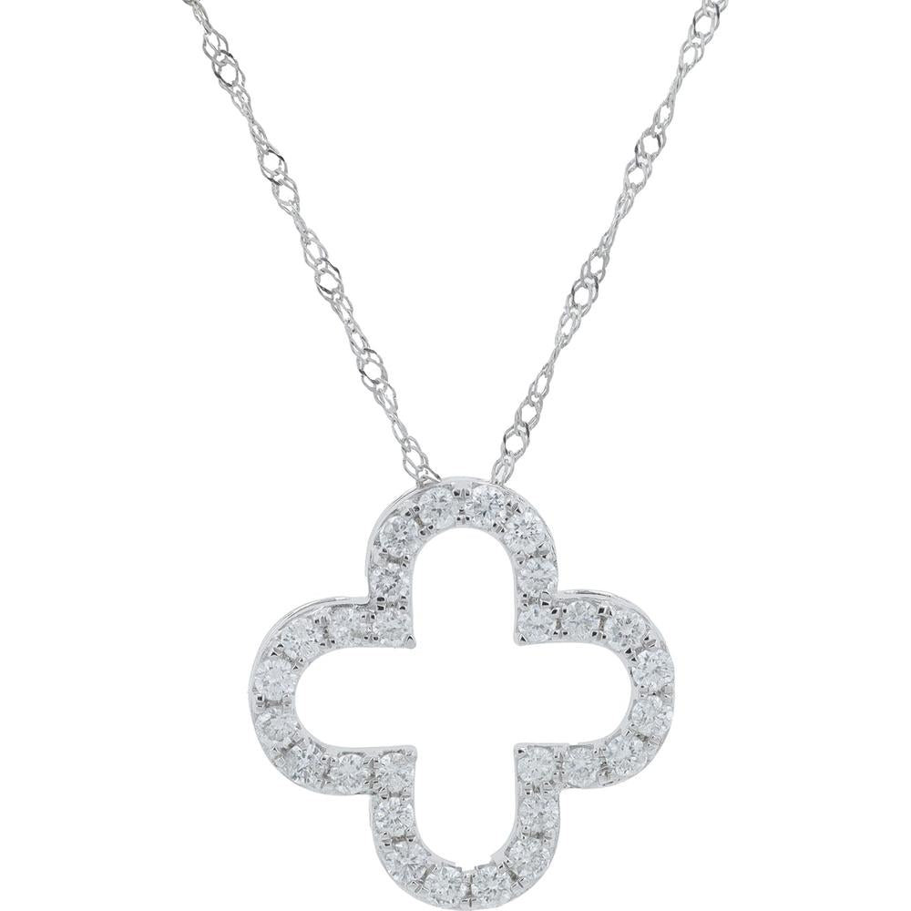 14K White Gold 0.35 Carat Diamond Quatrefoil Pendant Necklace