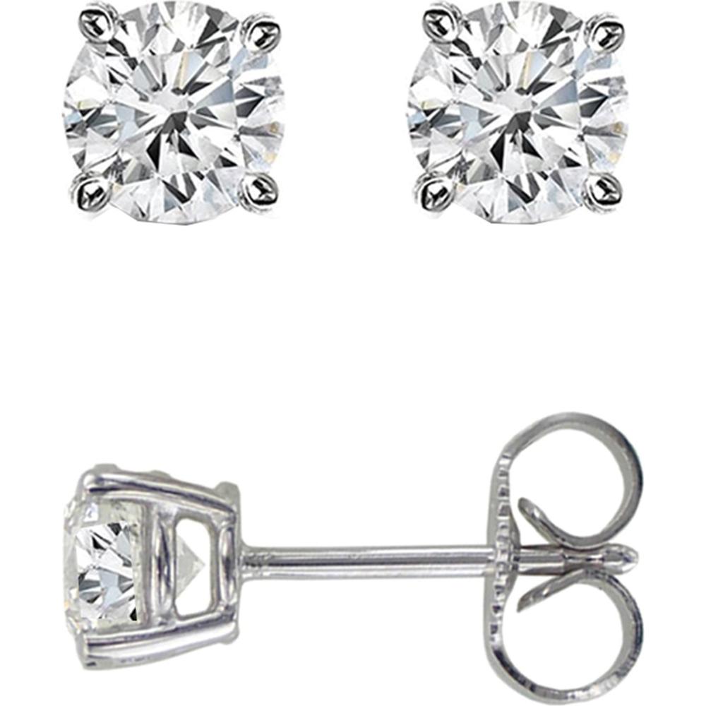 14K White Gold 0.35 Carat Princess Cut Diamond Stud Earrings with Push Back Closure by Orozza Fine Jewelry