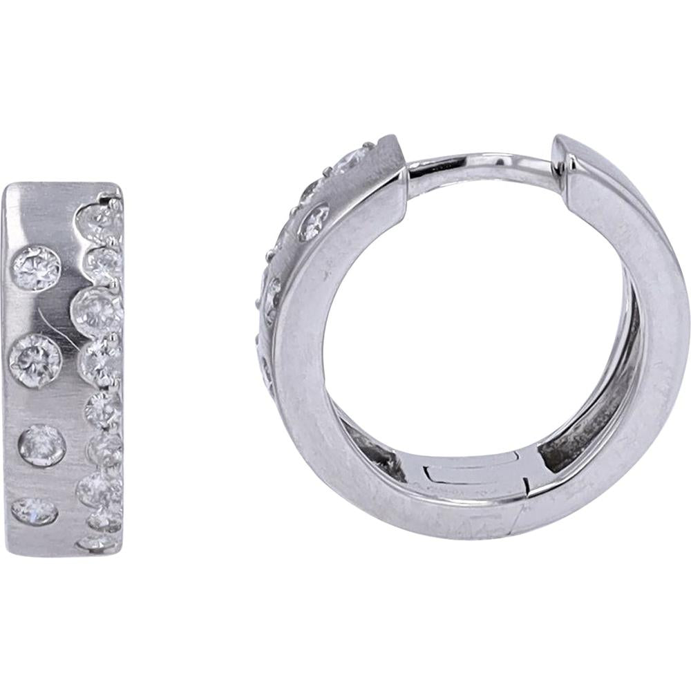 14K White Gold 0.35 Carats Diamond Huggie Earrings
