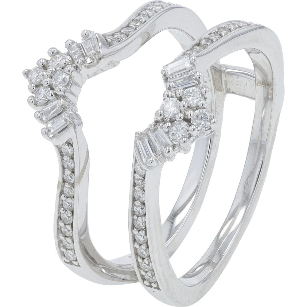 14K White Gold 0.39 Carat Diamond Ring Guard with Pavé and Baguette Diamonds
