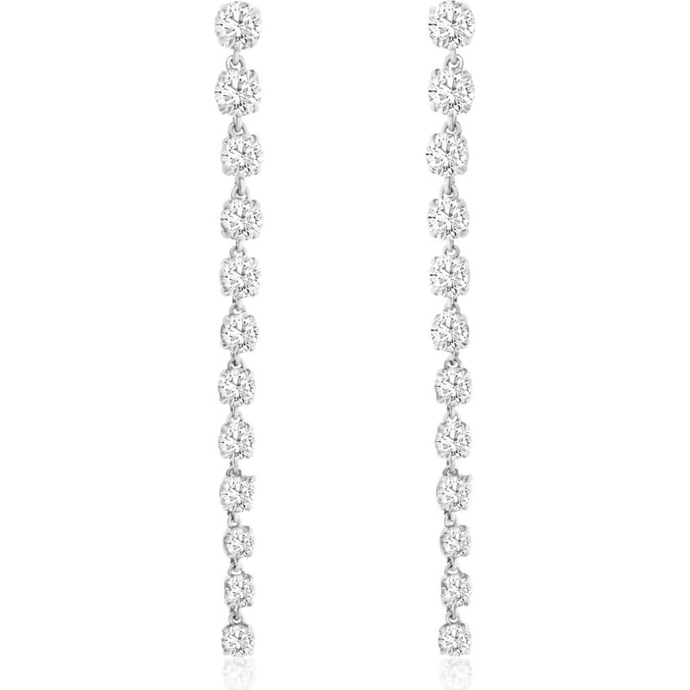 14K White Gold 0.40 Carat Total Weight Diamond Linear Drop Earrings with Round Brilliant Cut Stones and Push Back Closure - Royal Jewelry