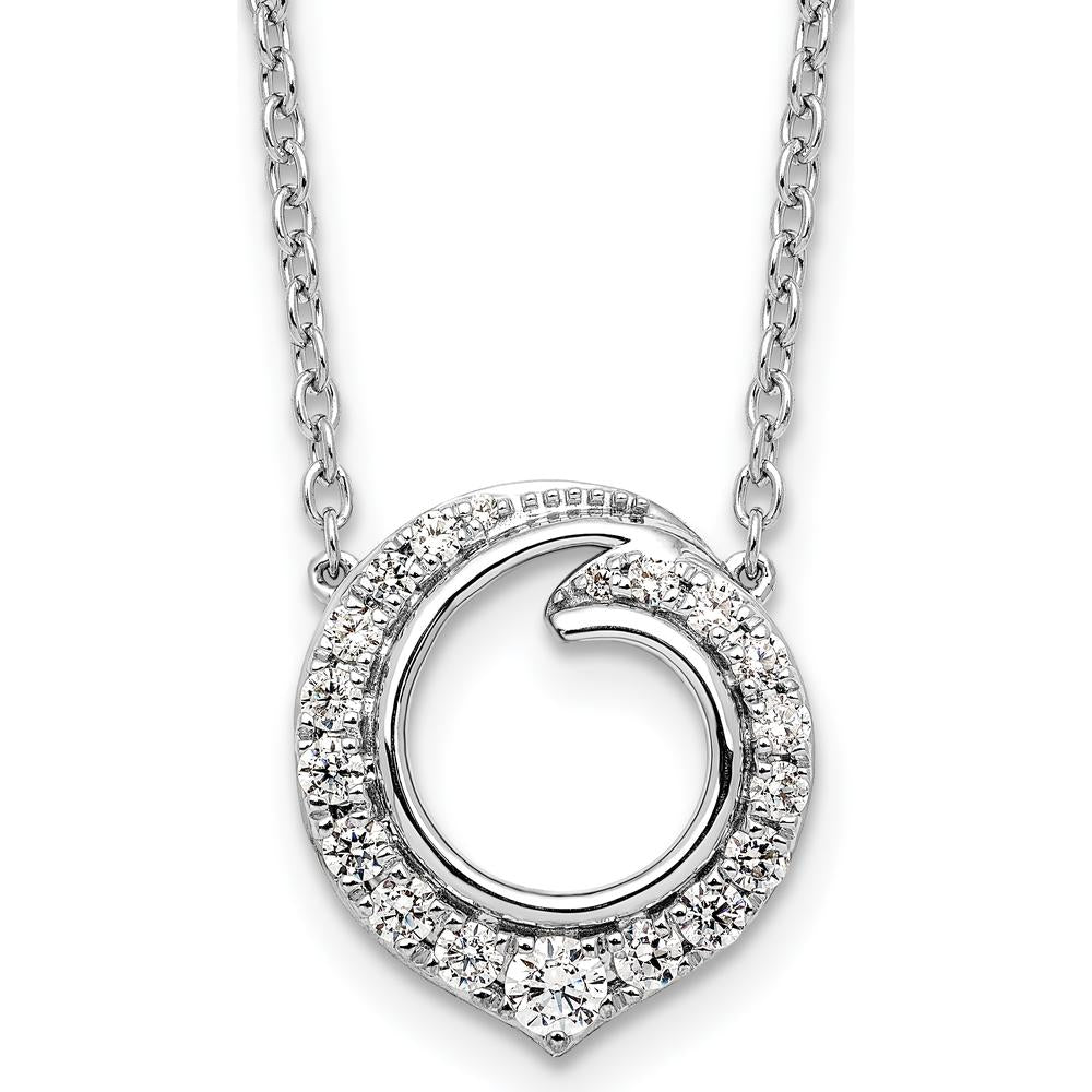 14K White Gold 0.5 Carat Diamond Fancy Swirl Circle Pendant Necklace by Oro Pregiato