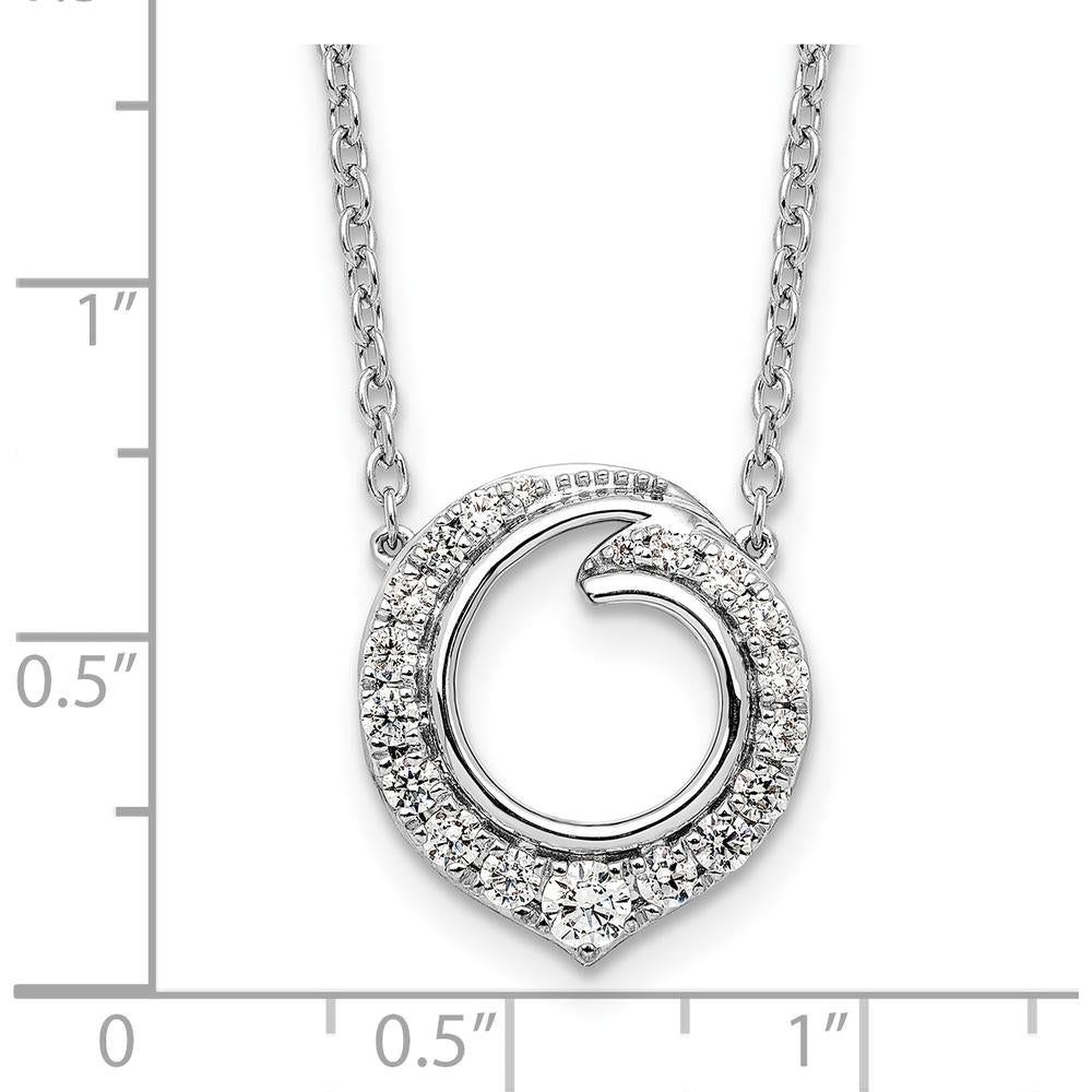 14K White Gold 0.5 Carat Diamond Fancy Swirl Circle Pendant Necklace by Oro Pregiato