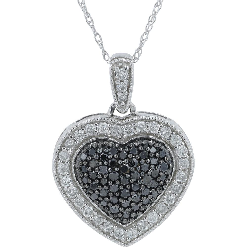 14K White Gold 0.50 Carat Diamond Heart Pendant with Milgrain Detail