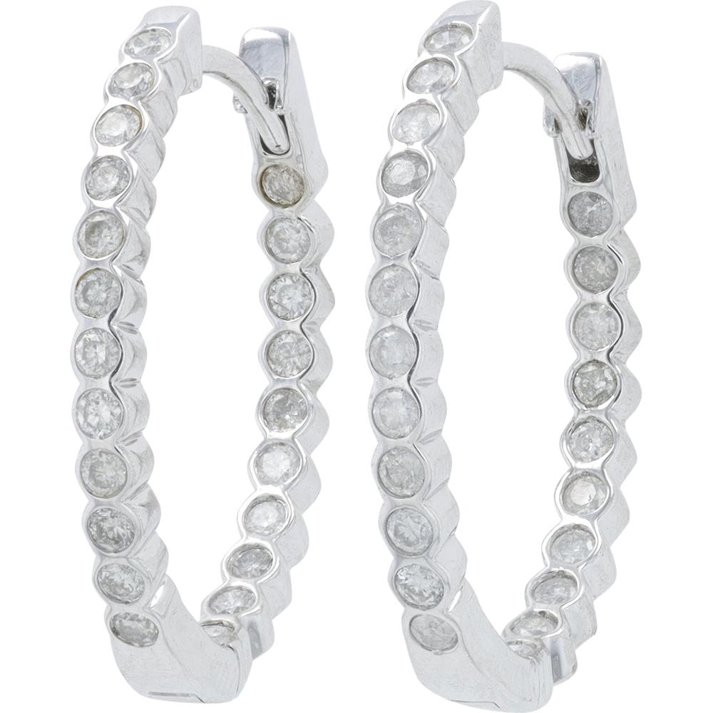 14K White Gold 0.50 Carat Diamond Inside - Out Hoop Earrings - 0.50 Carat Total Diamond Weight