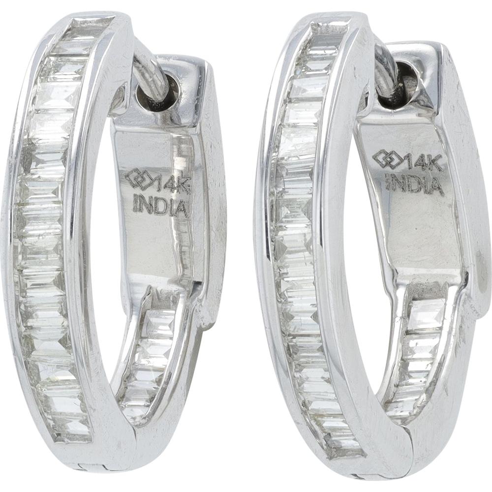 14K White Gold 0.50 Carat Diamond Inside - Out Huggie Earrings - 0.50 Carat Total Diamond Weight