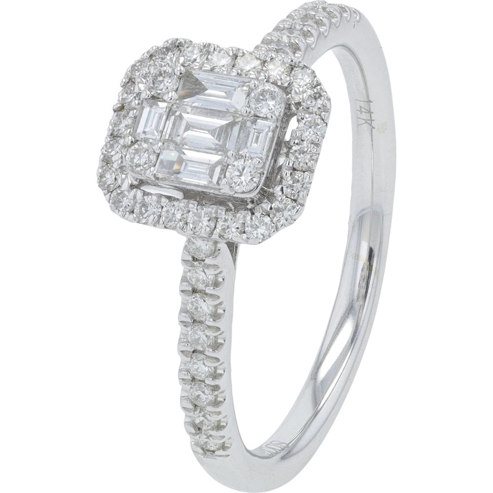 14K White Gold 0.50 Carat Total Weight Diamond Ring with Halo and Milgrain Detail