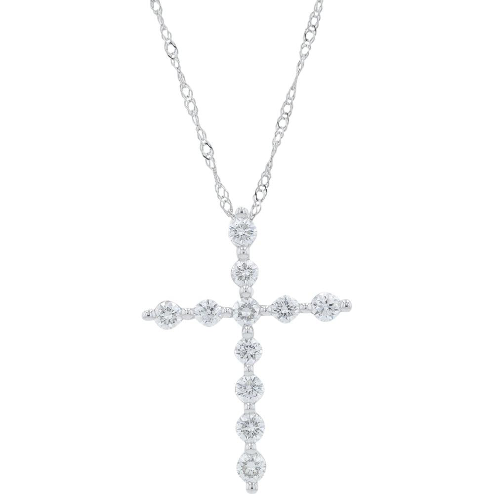 14K White Gold 0.50 Carat Total Weight Lab Grown Diamond Cross Pendant