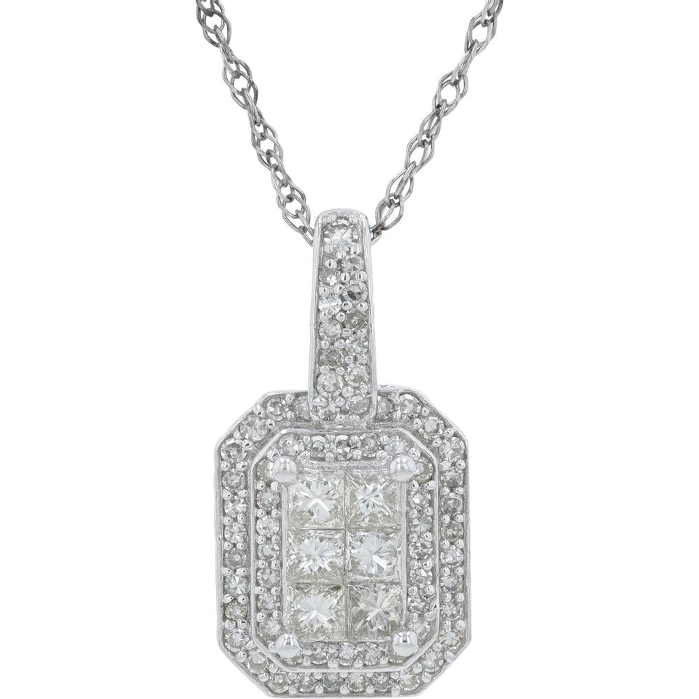 14K White Gold 0.50 Carats Diamond Pendant Necklace with Halo Setting