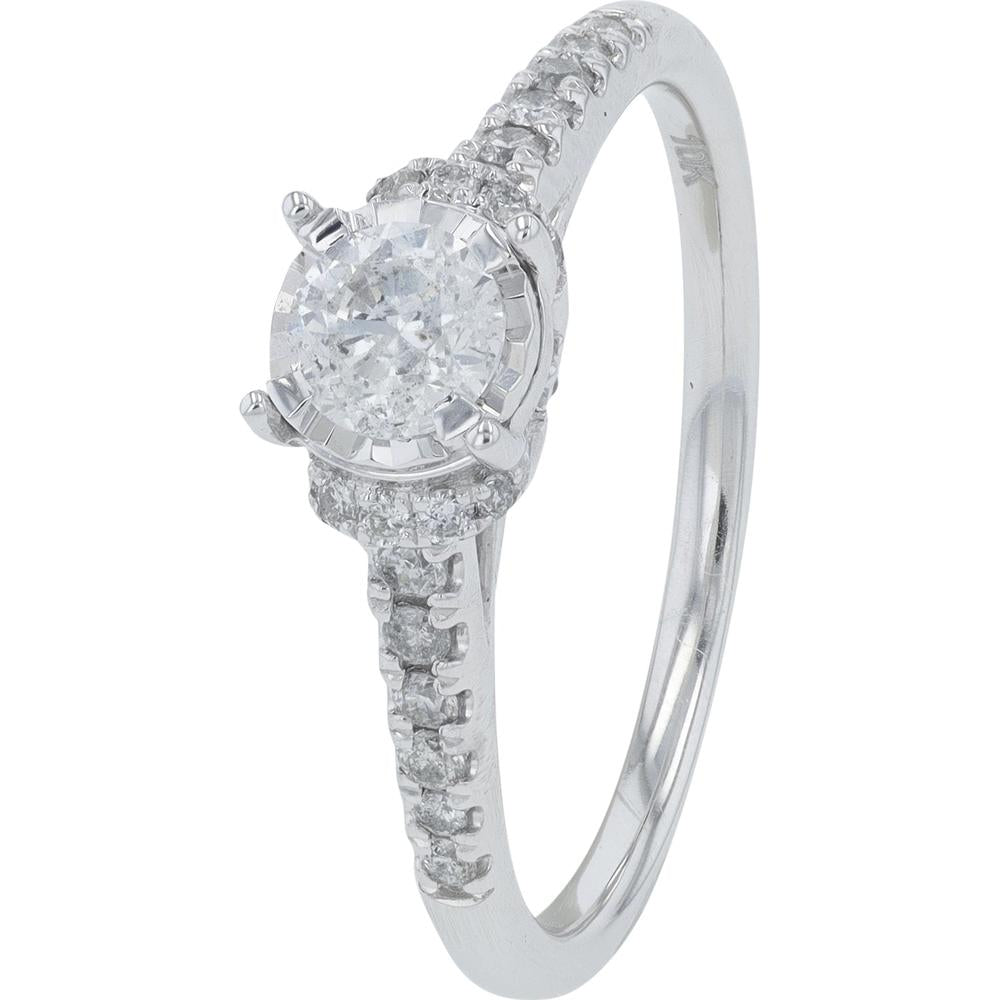14K White Gold 0.50 Carats Total Carats Weight Round Brilliant Diamond Engagement Ring