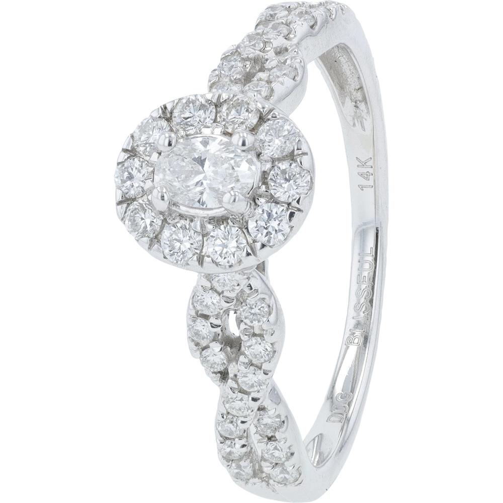 14K White Gold 0.50 Total Carat Weight Oval Diamond Halo Engagement Ring
