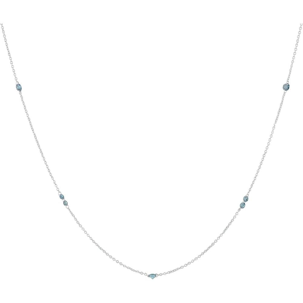 14K White Gold 0.53 Carat Blue Diamond Station Necklace