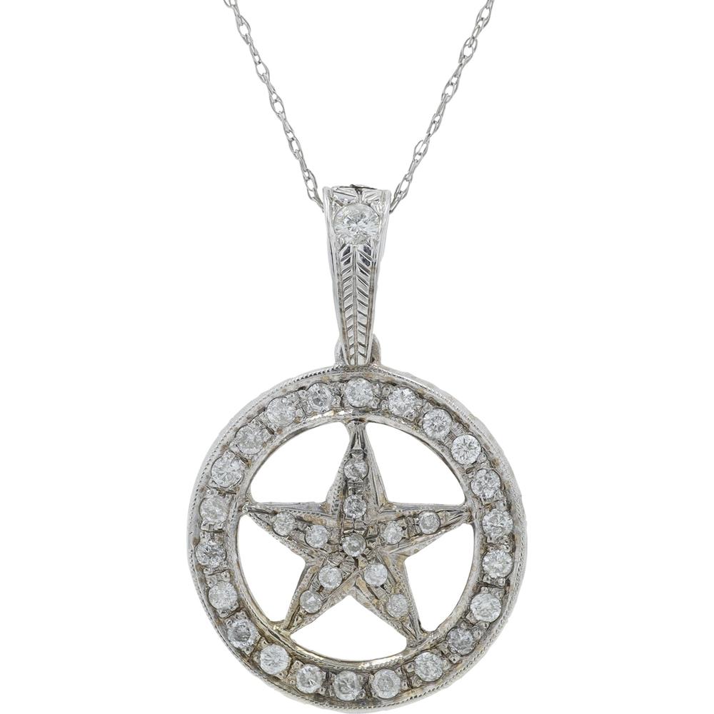 14K White Gold 0.55 Carat Diamond Star Pendant with Halo Accent Diamonds - 0.55 Carat Total Diamond Weight