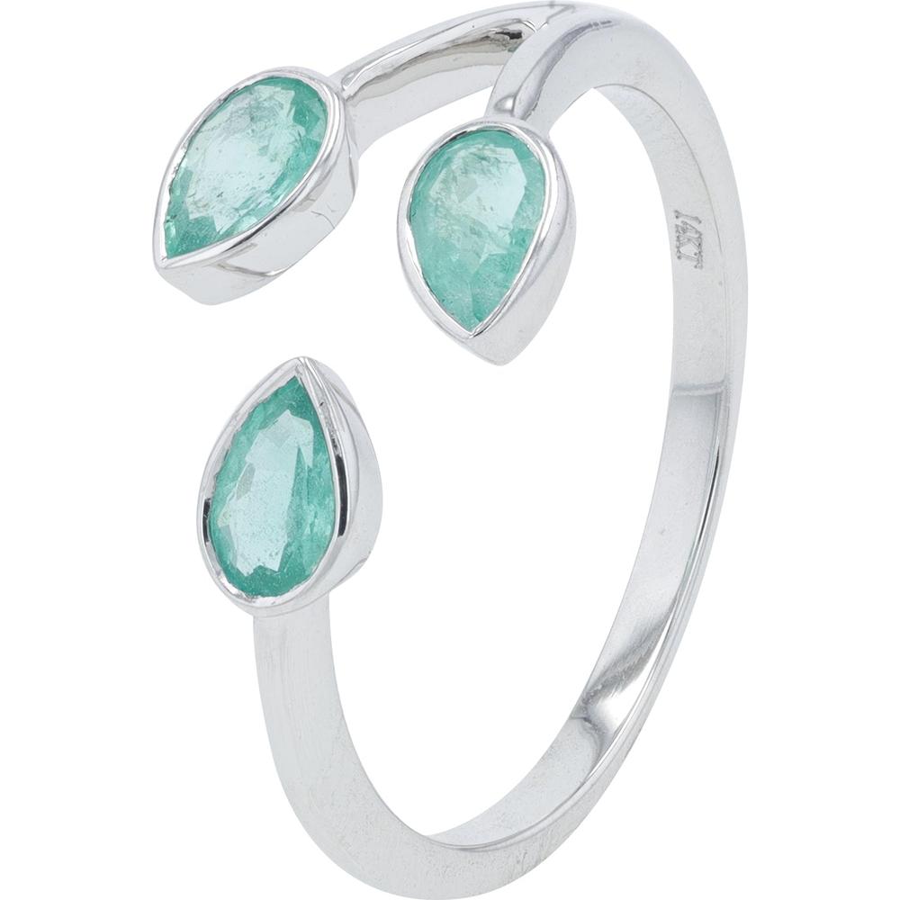 14K White Gold 0.58 Carat Total Weight Emerald Bypass Ring