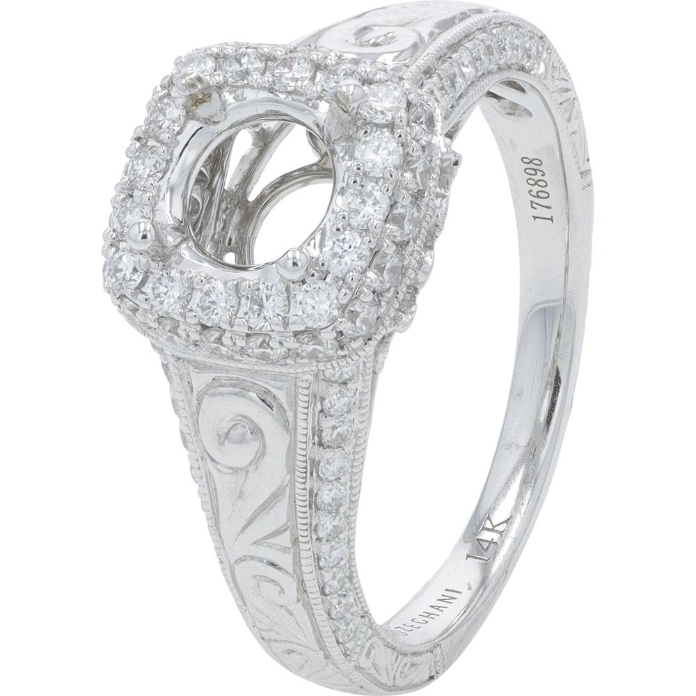 14K White Gold 0.60 Carat Diamond Semi-Mount Ring with Milgrain Detailing