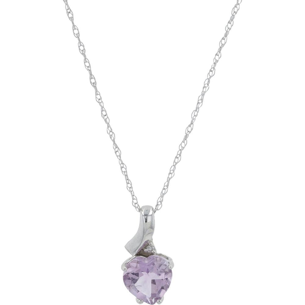 14K White Gold 0.60 Carat Heart - Shaped Amethyst Pendant with 0.01 Carat Diamond Accent