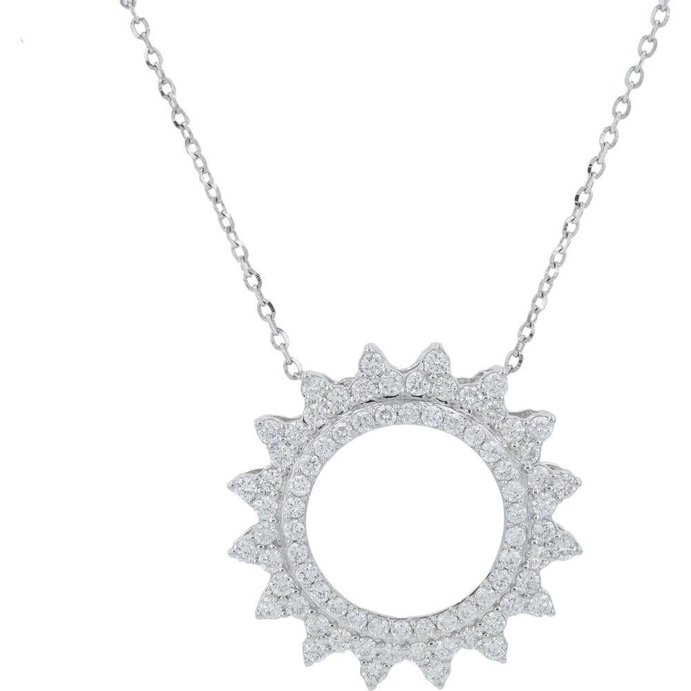 14K White Gold 0.62 Carat Total Weight Diamond Sunburst Pendant Necklace