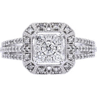 14K White Gold 0.70 Carat Diamond Halo Ring with Brilliant Diamond Accent Stones