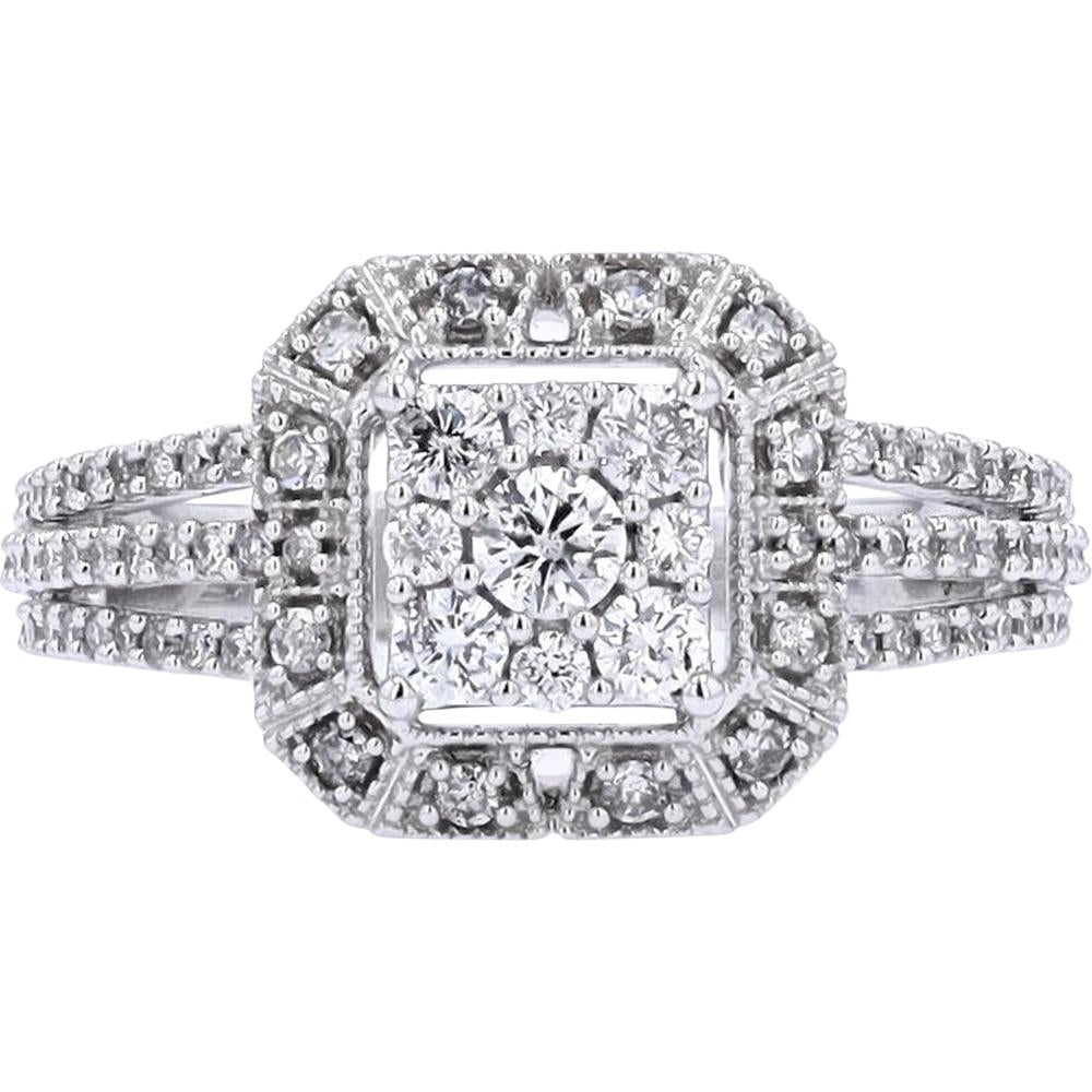 14K White Gold 0.70 Carat Diamond Halo Ring with Brilliant Diamond Accent Stones