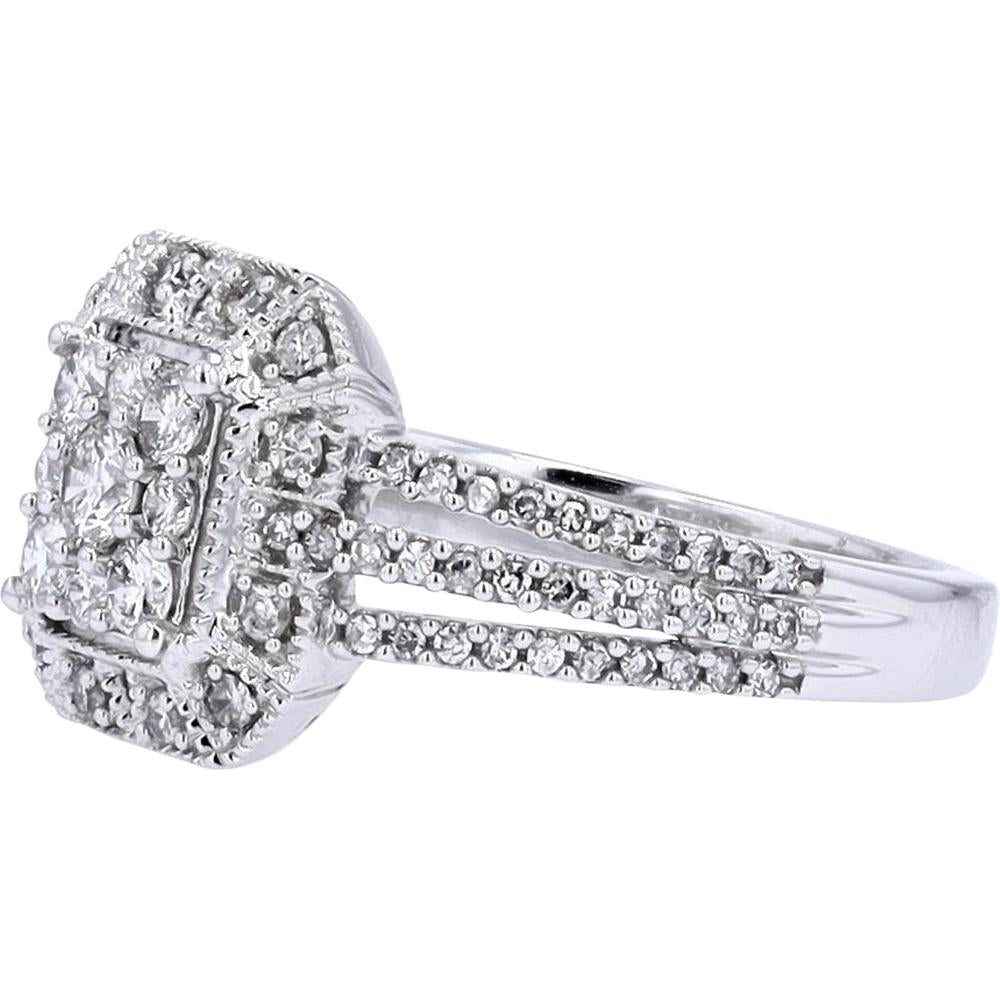 14K White Gold 0.70 Carat Diamond Halo Ring with Brilliant Diamond Accent Stones