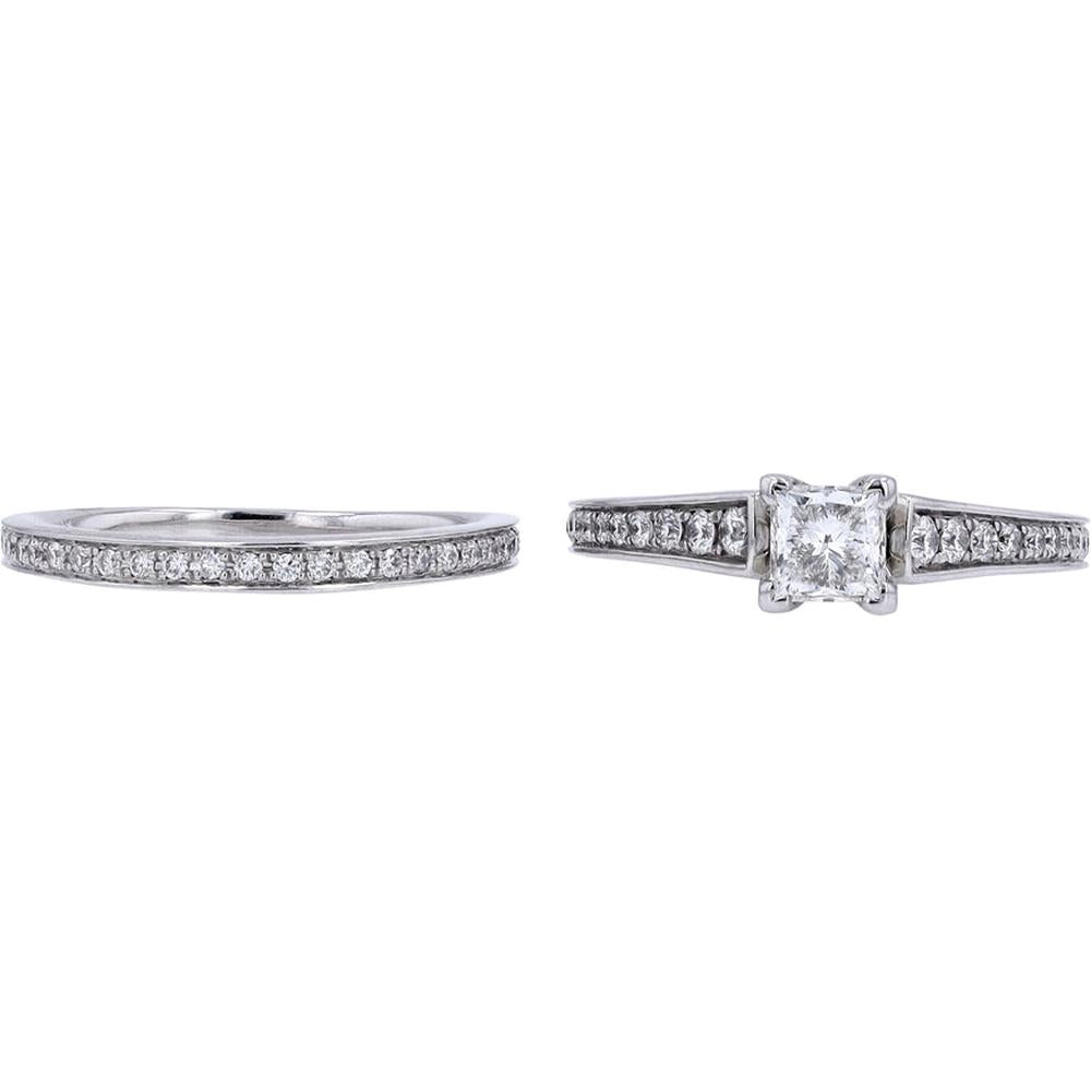 14K White Gold 0.70 Carat Princess Cut Diamond Bridal Set
