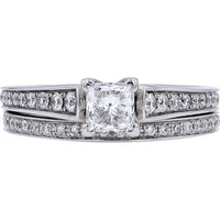 14K White Gold 0.70 Carat Princess Cut Diamond Bridal Set