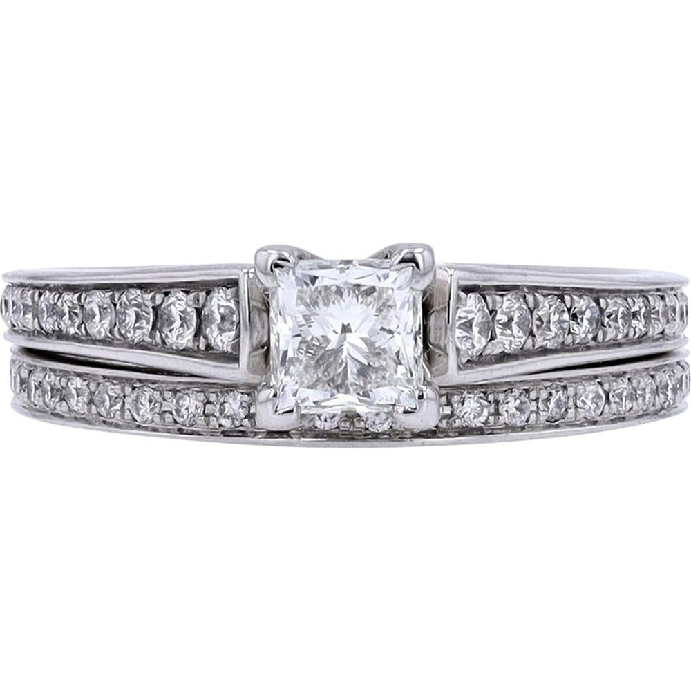 14K White Gold 0.70 Carat Princess Cut Diamond Bridal Set