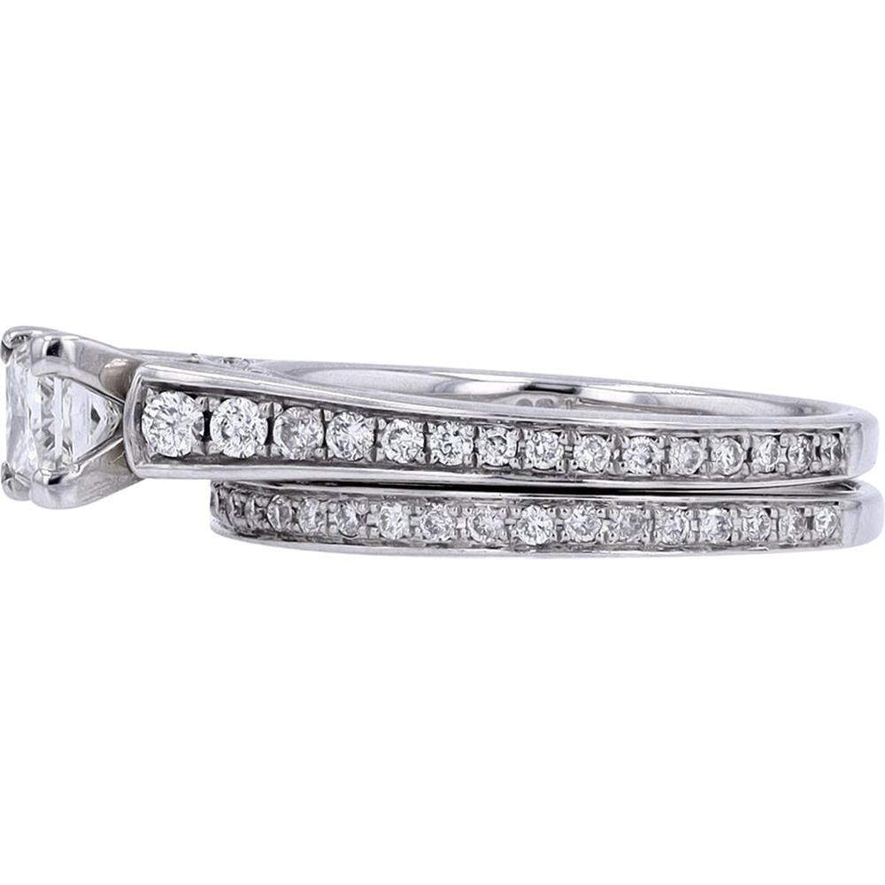 14K White Gold 0.70 Carat Princess Cut Diamond Bridal Set