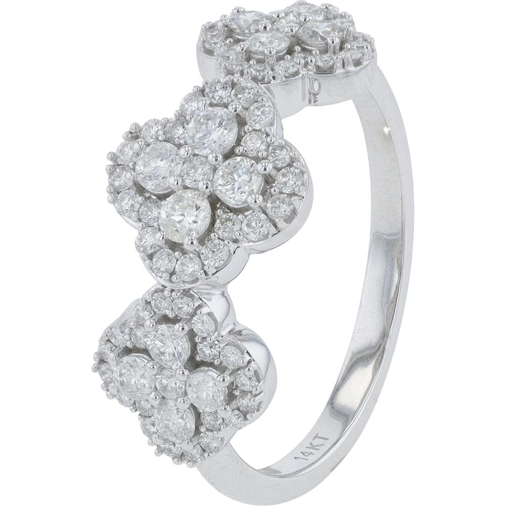 14K White Gold 0.70 Carat Total Carat Weight Diamond Ring with Floral Design Clusters