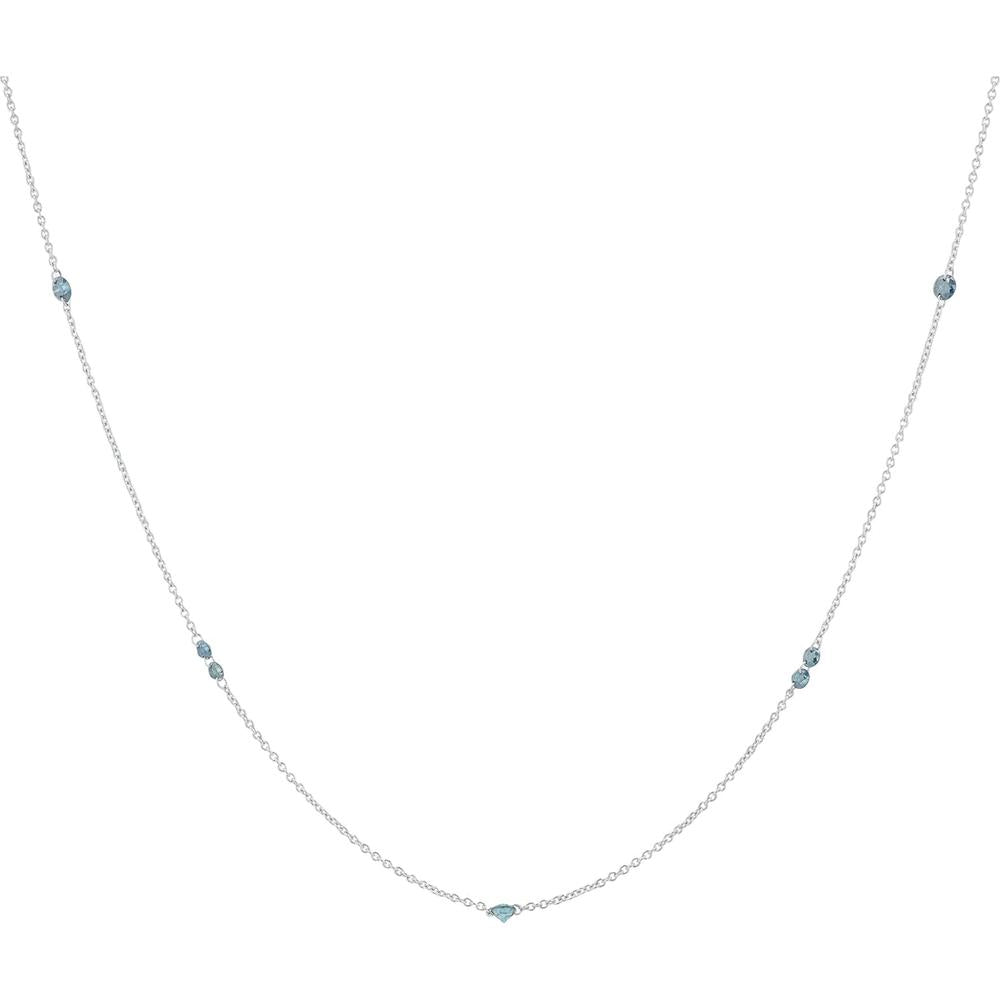14K White Gold 0.75 Carat Blue Diamond Station Necklace - Treated Blue Diamonds - Lightweight Elegant Design