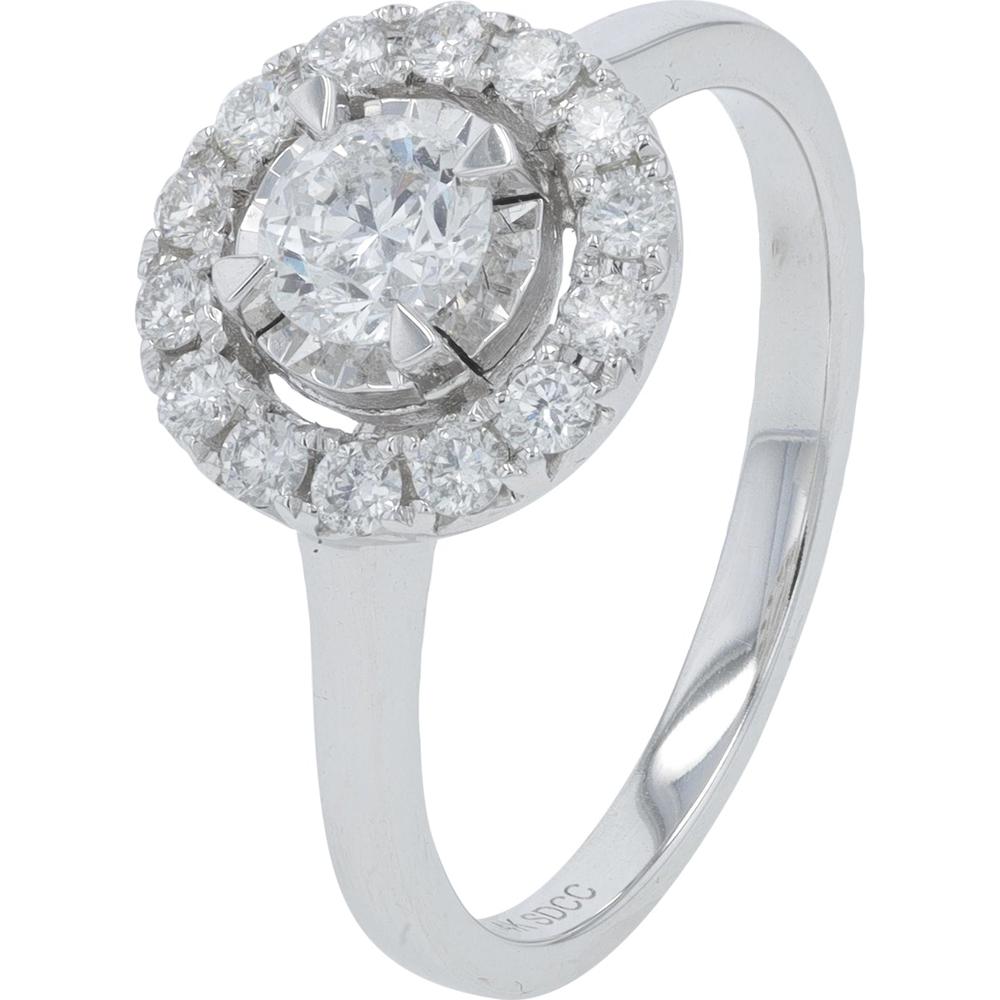 14K White Gold 0.75 Carat Diamond Halo Engagement Ring with Round Brilliant Diamonds - 0.75 Carat Total Diamond Weight