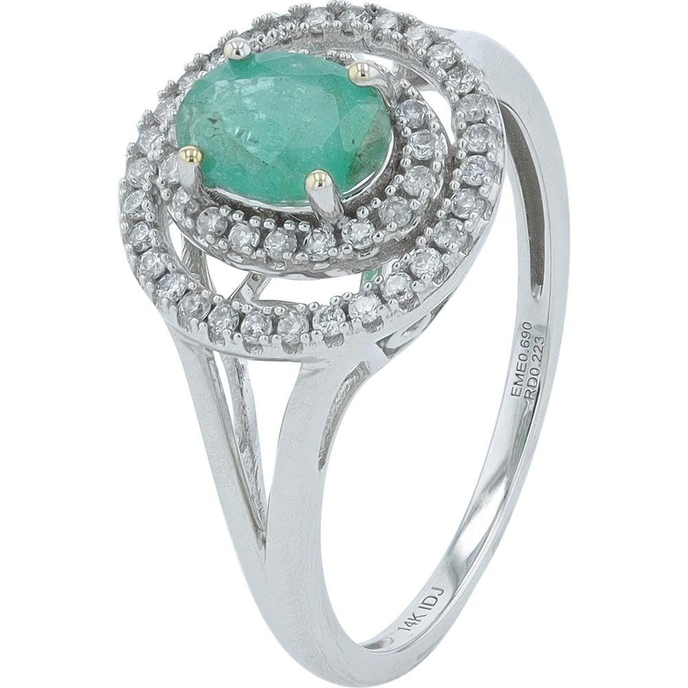 14K White Gold 0.75 Carat Emerald and 0.23 Carat Diamond Halo Ring