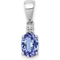 14K White Gold 0.75 Carat Oval Tanzanite and 0.03 Carat Diamond Pendant by Monteluci Fine Jewelry