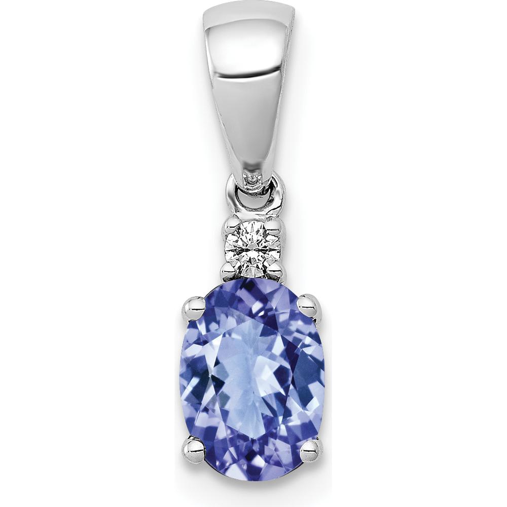 14K White Gold 0.75 Carat Oval Tanzanite and 0.03 Carat Diamond Pendant by Monteluci Fine Jewelry