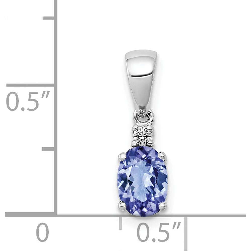 14K White Gold 0.75 Carat Oval Tanzanite and 0.03 Carat Diamond Pendant by Monteluci Fine Jewelry