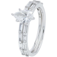 14K White Gold 0.75 Carat Pear Cut Lab Grown Diamond Bridal Set with Baguette Accents - 1.33 Carat Total Diamond Weight