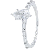 14K White Gold 0.75 Carat Pear Cut Lab Grown Diamond Bridal Set with Baguette Accents - 1.33 Carat Total Diamond Weight