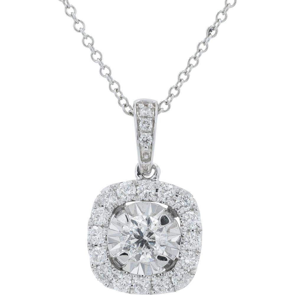 14K White Gold 0.75 Carat Round Diamond Halo Pendant with 0.75 Carat Total Diamond Weight