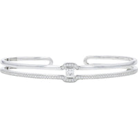 14K White Gold 0.75 Carat Total Diamond Cuff Bracelet - Modern Minimalist Design