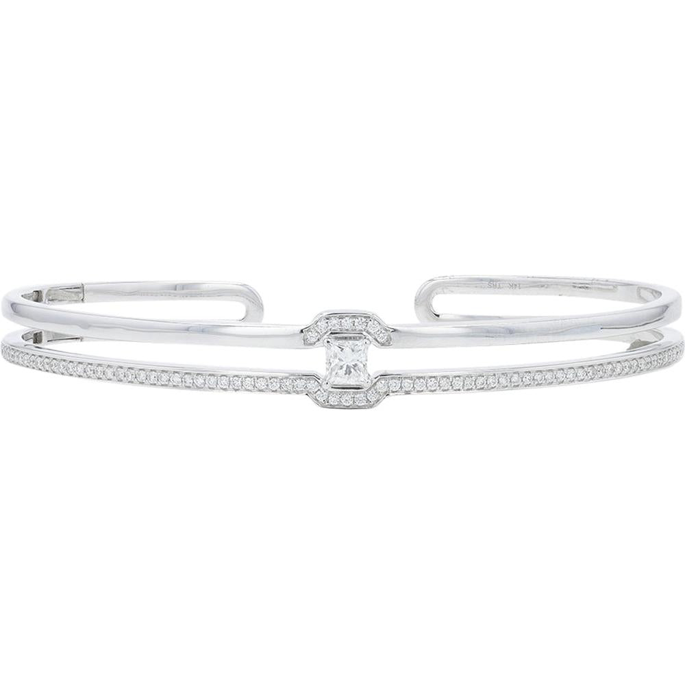 14K White Gold 0.75 Carat Total Diamond Cuff Bracelet - Modern Minimalist Design