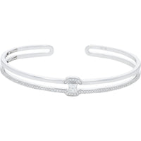 14K White Gold 0.75 Carat Total Diamond Cuff Bracelet - Modern Minimalist Design