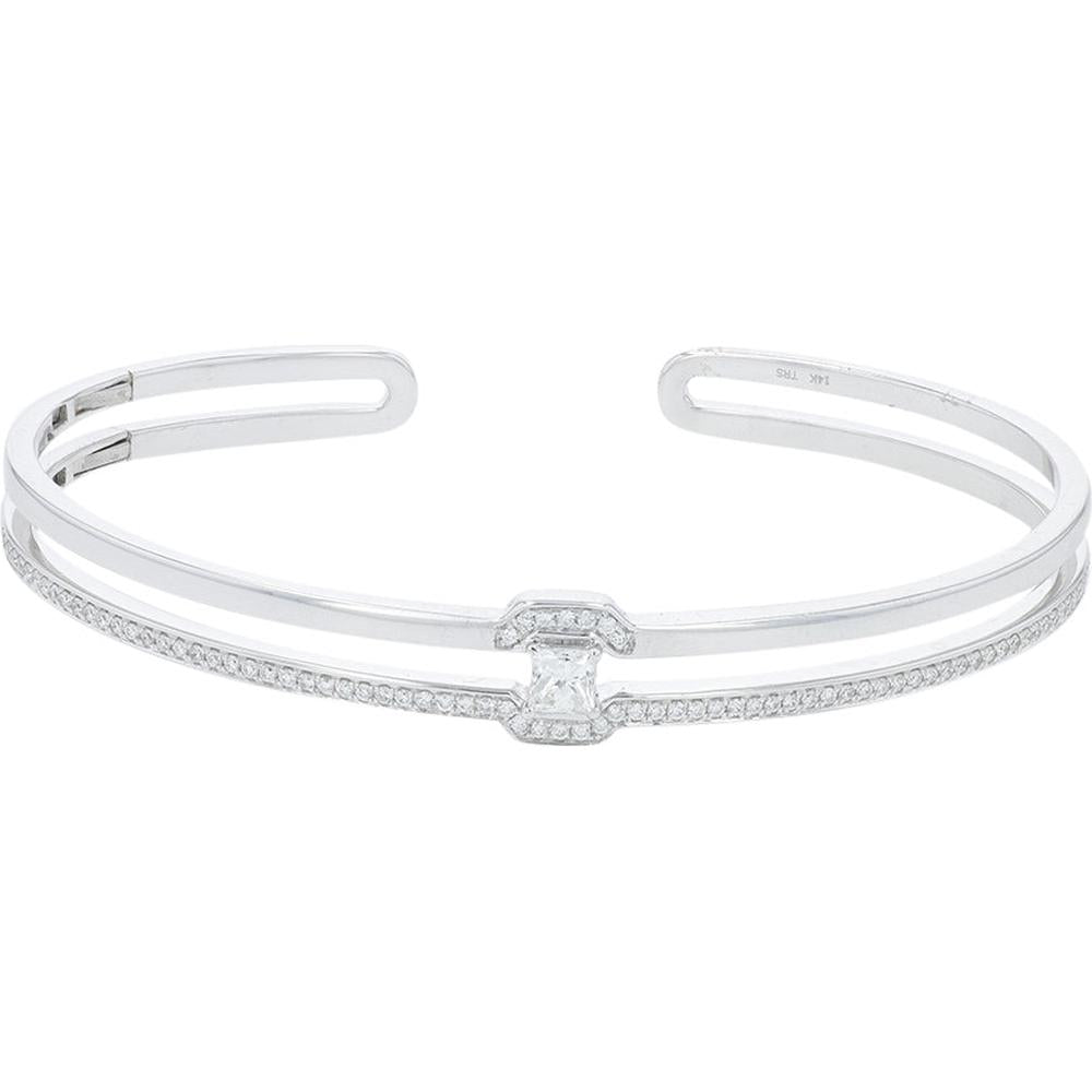 14K White Gold 0.75 Carat Total Diamond Cuff Bracelet - Modern Minimalist Design