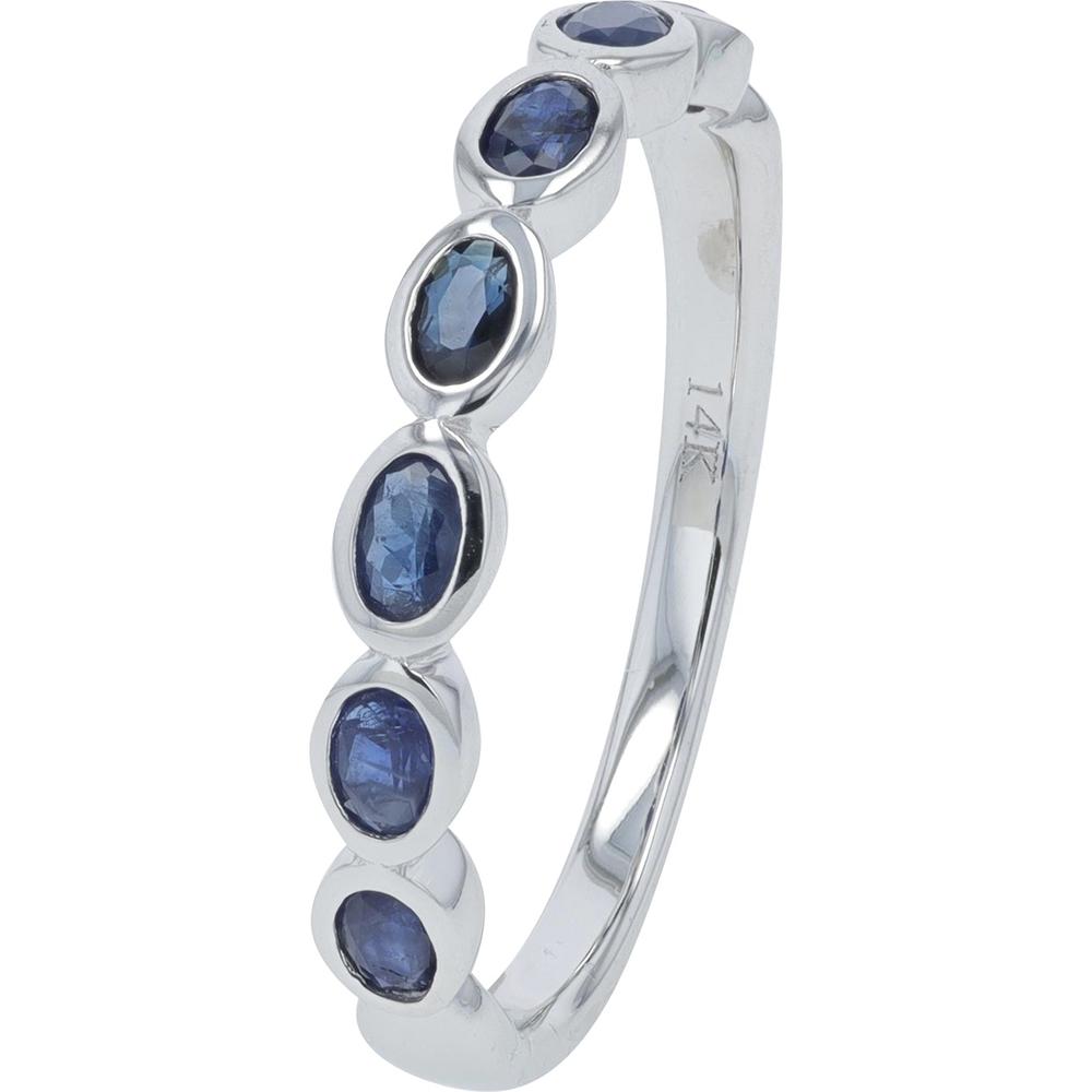 14K White Gold 0.75 Carat Total Sapphire Bezel Set Gemstone Band Ring