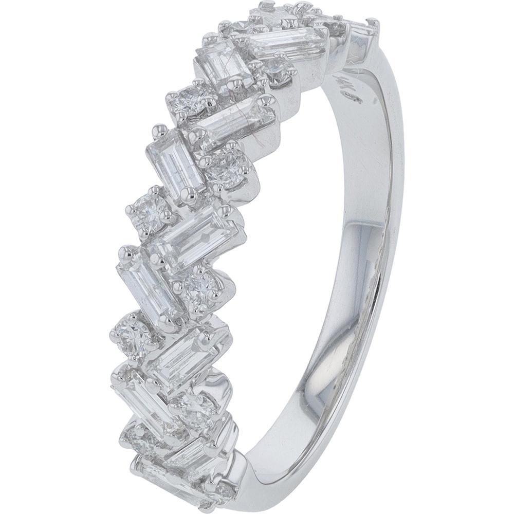 14K White Gold 0.75 Carats Baguette and Round Diamond Ring