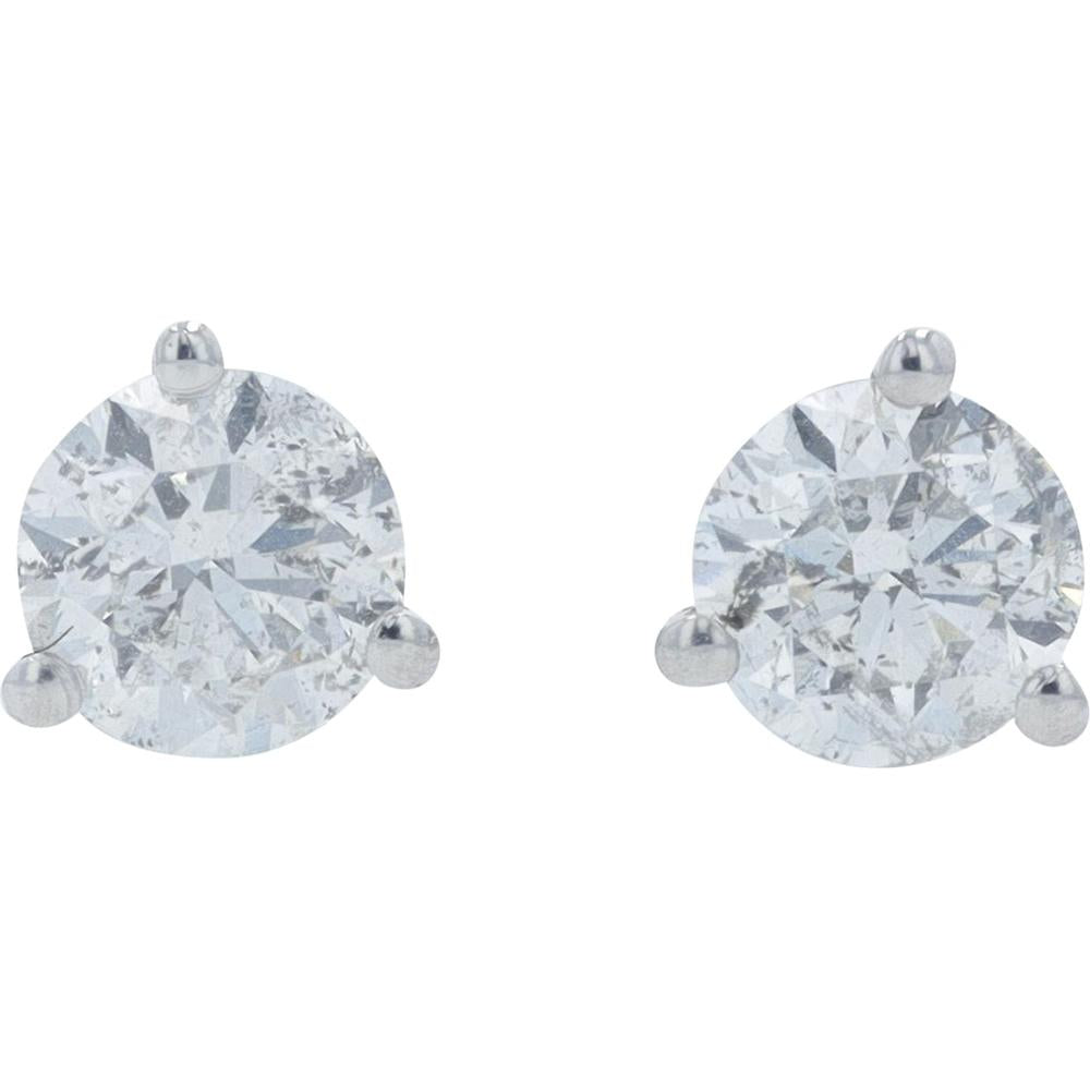 14K White Gold 0.75 Carats Martini-Set Diamond Stud Earrings - 0.375 Carats Each