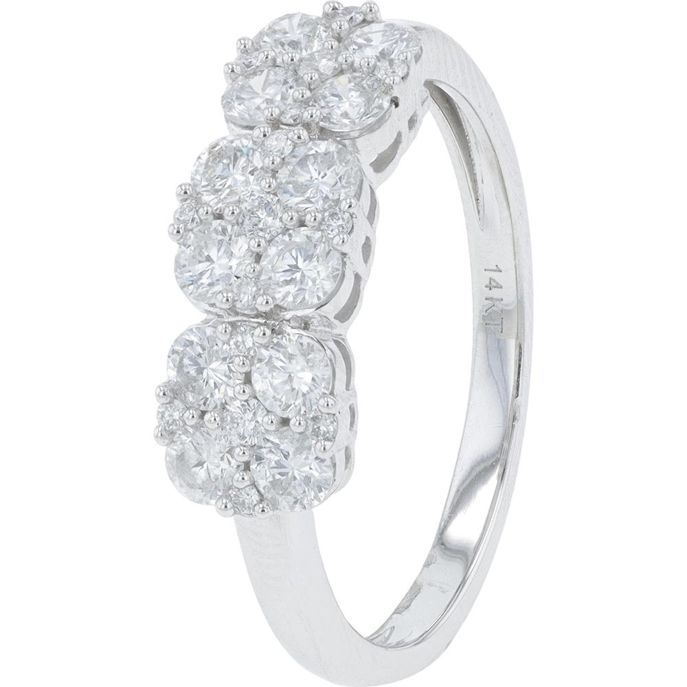 14K White Gold 0.80 Carat Total Carat Weight Round Diamond 3-Stone Ring
