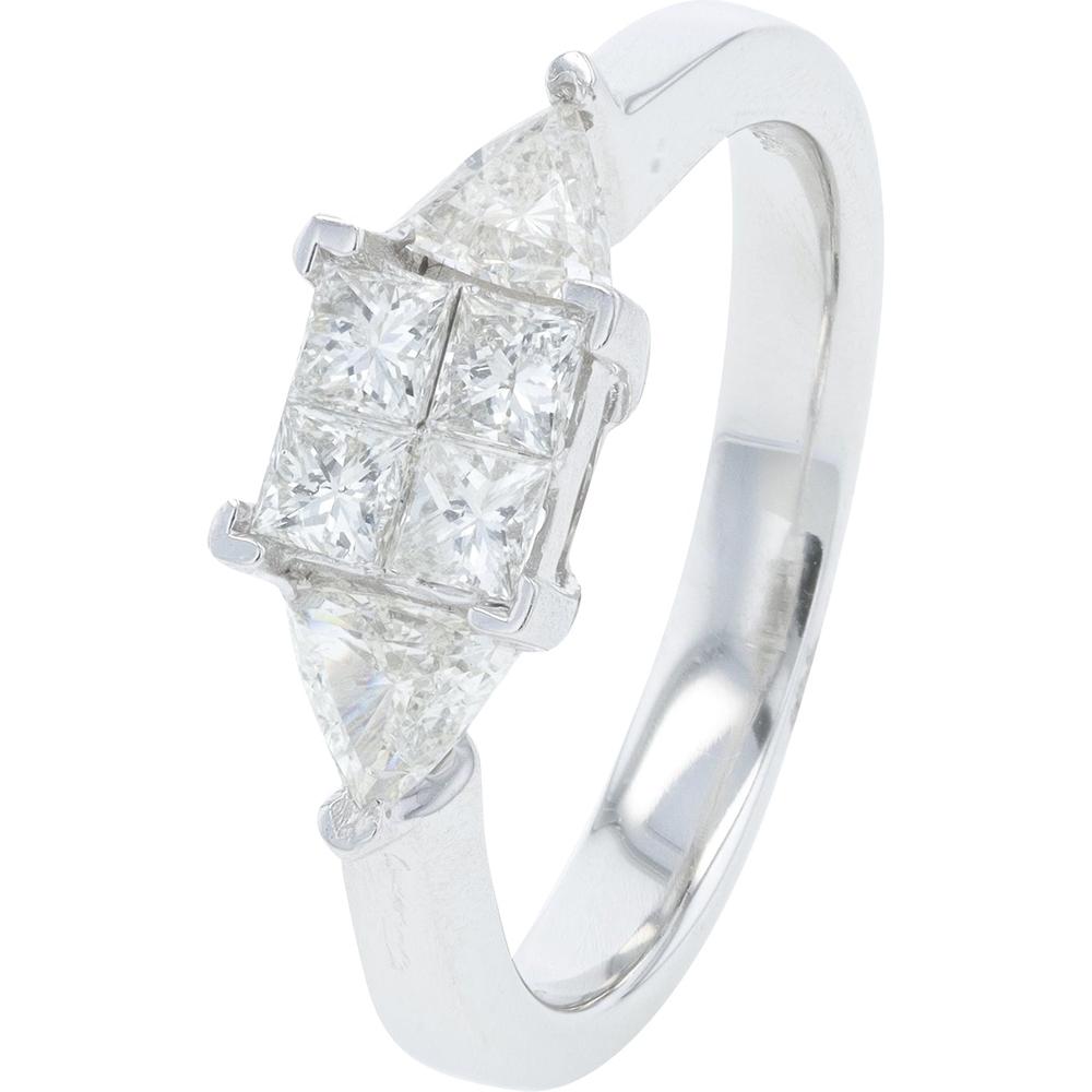 14K White Gold 0.85 Carat Princess Cut Diamond Invisible Set Quad Center Engagement Ring