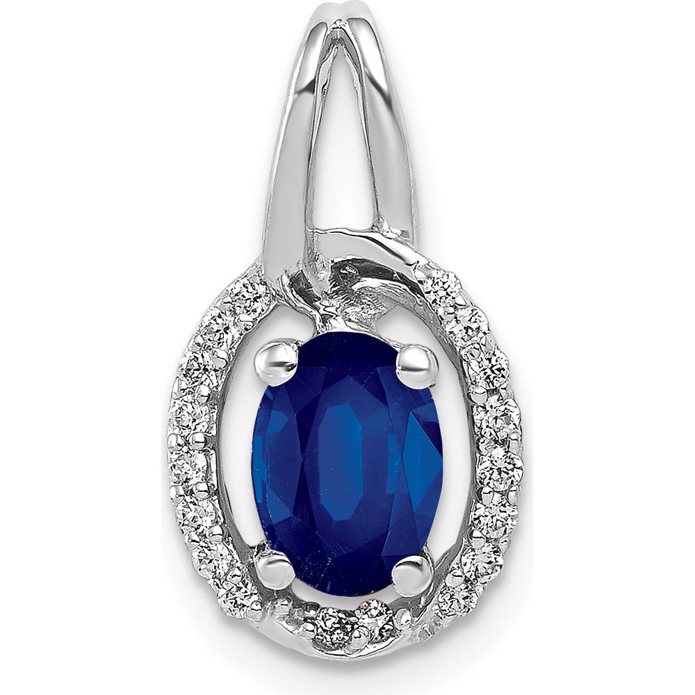 14K White Gold 0.85 Oval Sapphire and Diamond Halo Pendant with Rhodium Plating by Lumare Gioia