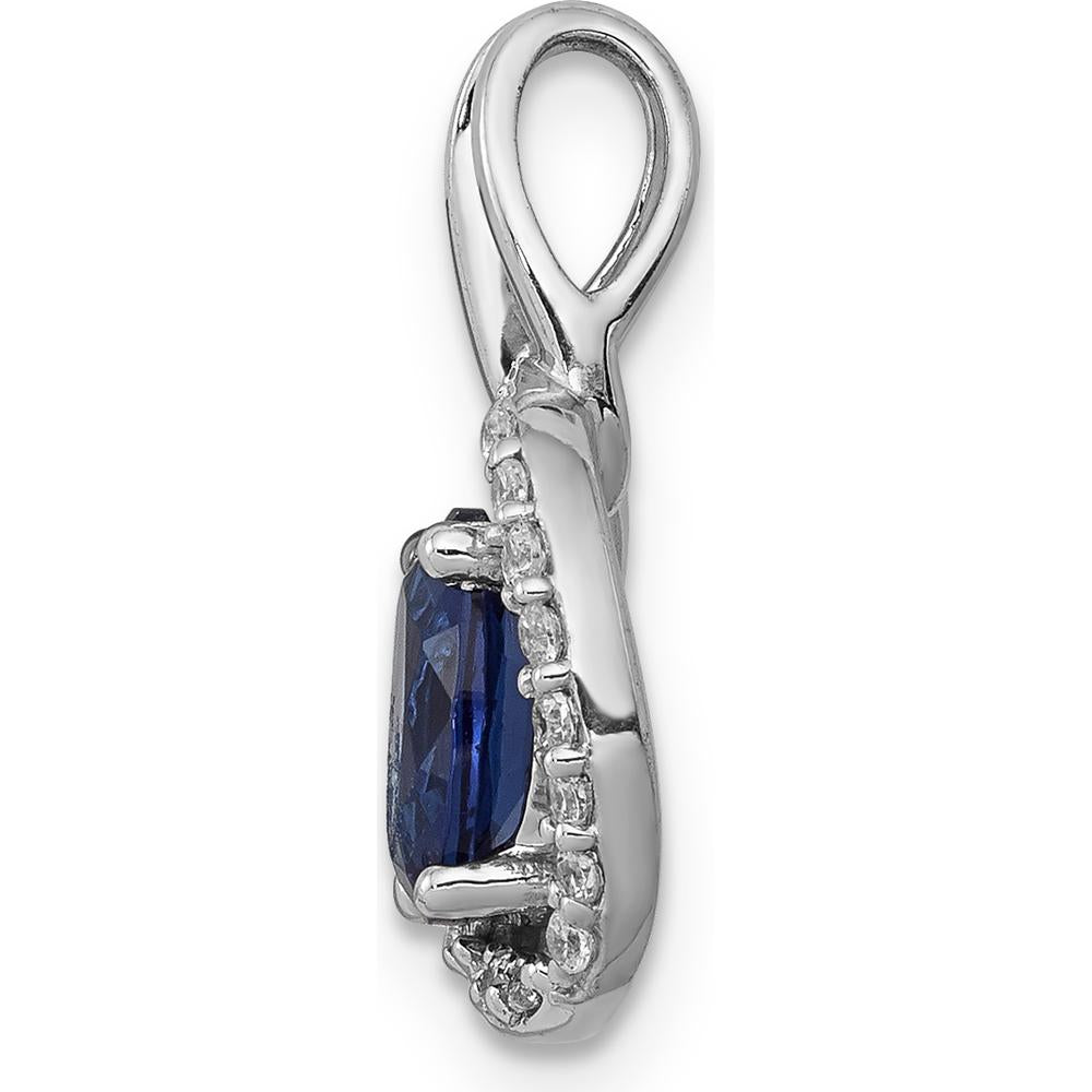 14K White Gold 0.85 Oval Sapphire and Diamond Halo Pendant with Rhodium Plating by Lumare Gioia