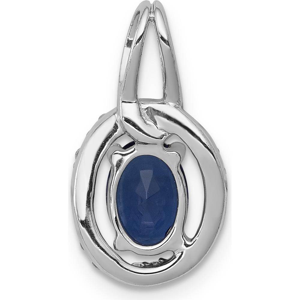 14K White Gold 0.85 Oval Sapphire and Diamond Halo Pendant with Rhodium Plating by Lumare Gioia